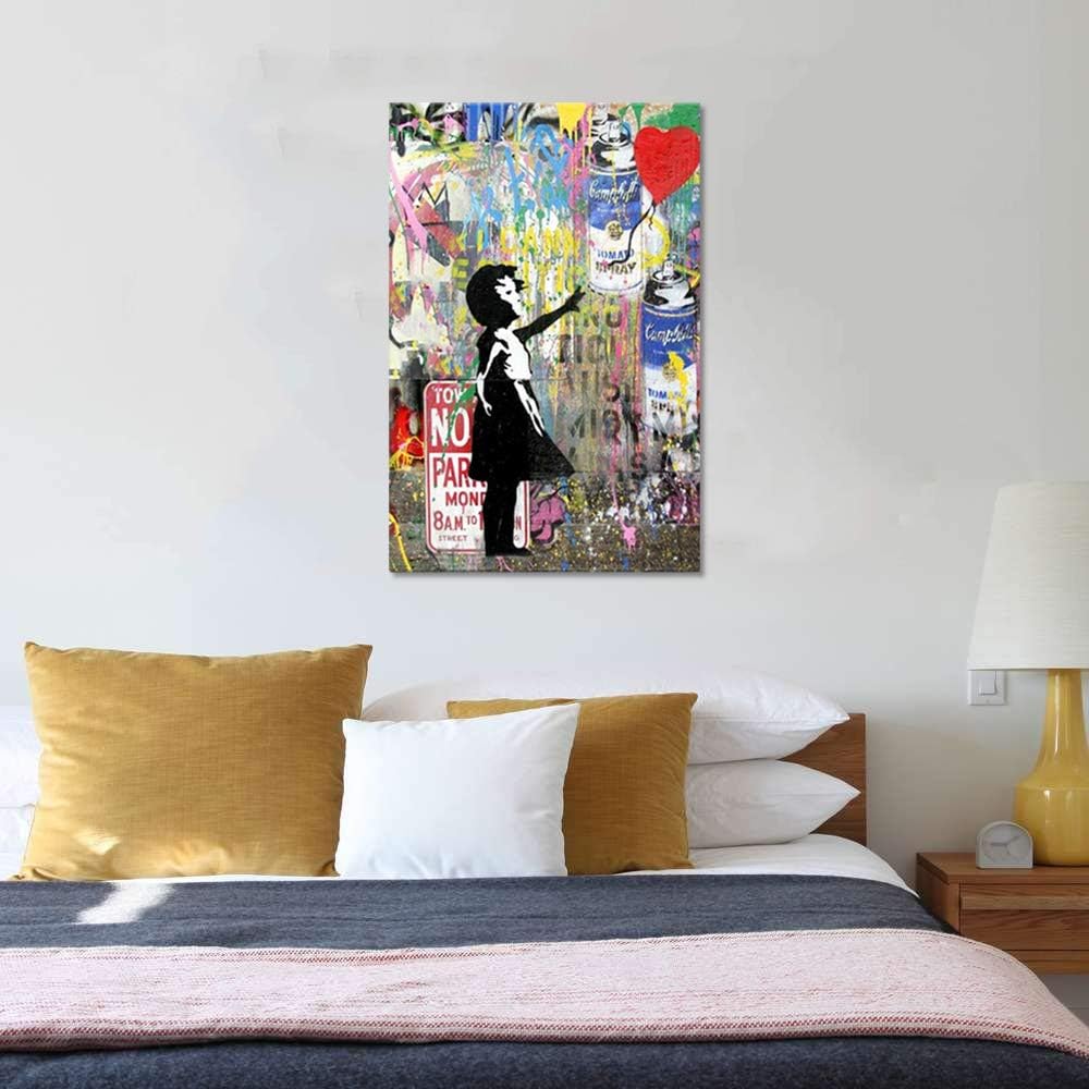 Stunning Banksy Girl and Balloon Canvas Art - Contemporary Graffiti Print for Stylish Home Decor - Ready to Hang 24x36 Inches