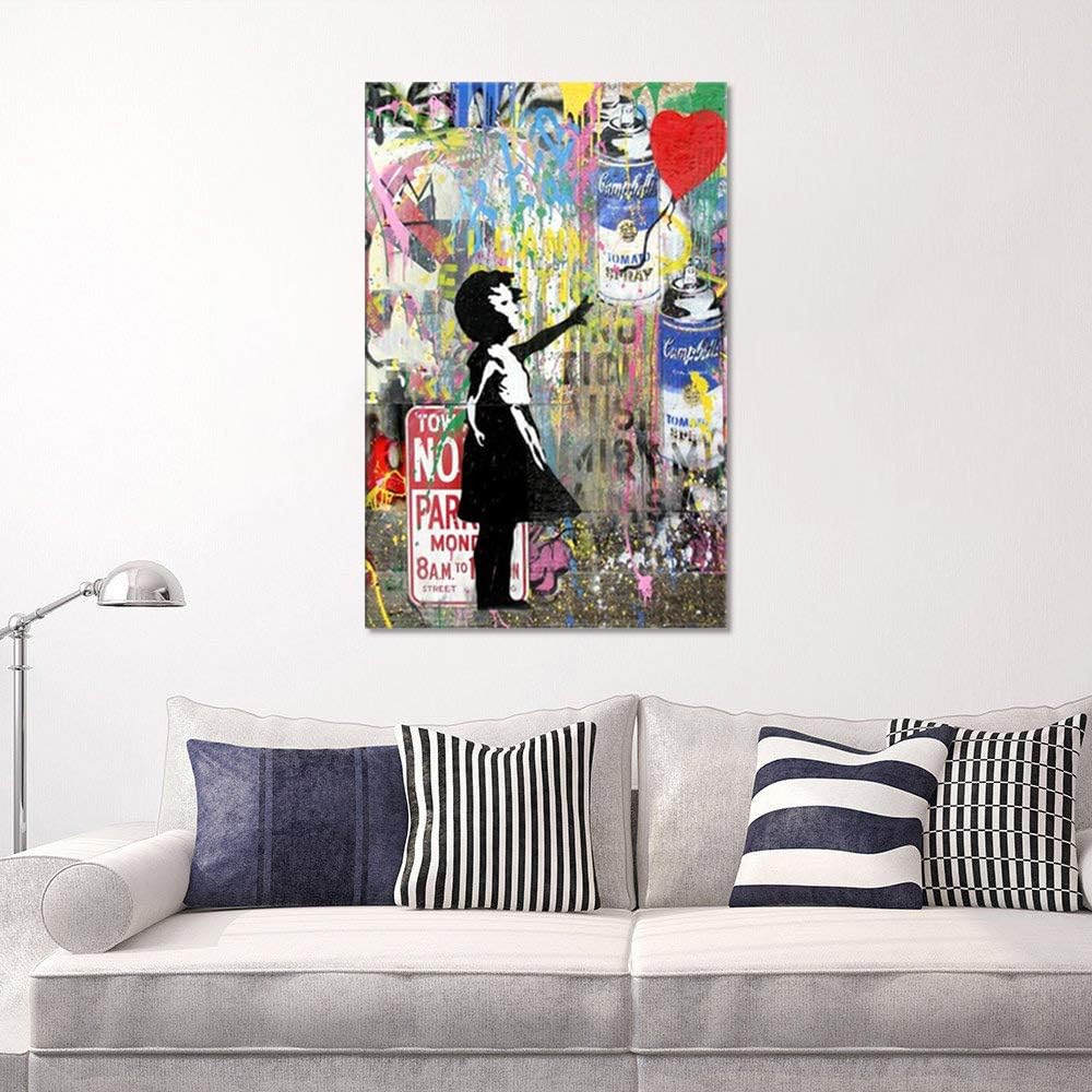 Stunning Banksy Girl and Balloon Canvas Art - Contemporary Graffiti Print for Stylish Home Decor - Ready to Hang 24x36 Inches
