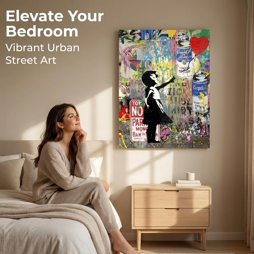 Stunning Banksy Girl and Balloon Canvas Art - Contemporary Graffiti Print for Stylish Home Decor - Ready to Hang 24x36 Inches